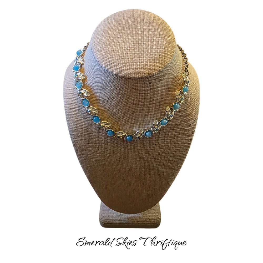 Judy lee moon stone necklace floral blue stone choker 17 inch
